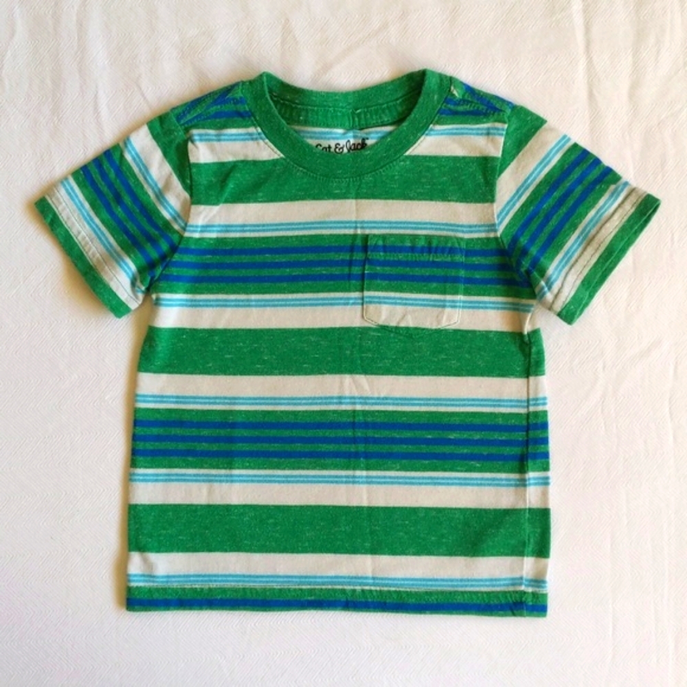 cat & jack green striped pocket t-shirt 12 months baby boy